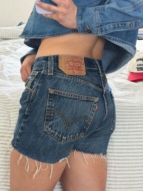 Levi's Medium Blue Denim Cutoff High-Rise Shorts